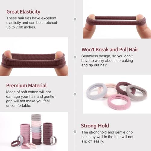 Bessrung 100 Pcs Thick Seamless Hair Ties, Ponytail Holders, Pink, No Damage for Thick Hair, Valentine's Day Valentine's Day Gift