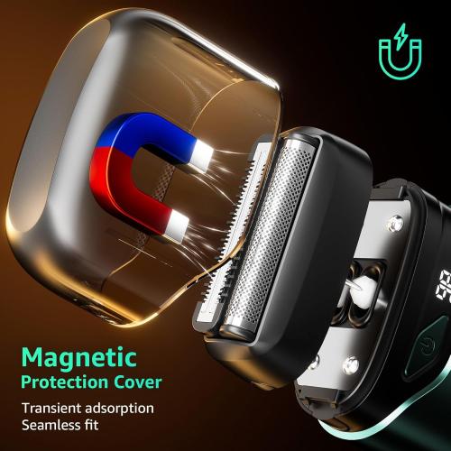 Electric Foil Shavers for Men, Mini Electric Razor, Compact Face Shaver, IPX7 Waterproof Wet Dry Cordless Razor, LED Display, USB-C Fast Rechargeable, Emerald Green