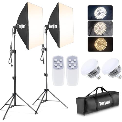 Torjim Softbox Photography Lighting Kit, 2Pcs 27 x 27 Professional Soft Box | 3000K-7500K 85W LED Bulbs with Remote, Photography Continuous Lighting Kit for Studio Lights, Portrait, Video Recording