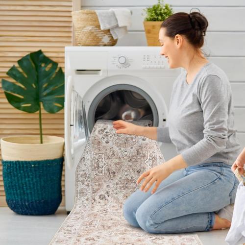 Washable Hallway Runner Rug 3x12: Non Slip Runner Rugs with Rubber Backing Soft Kitchen Rug Farmhouse Distressed Carpet Runner for Living Room Bedroom Bathroom (Beige, 3X12)