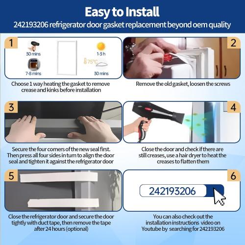 2026 NEW UPGRADED 242193206 Refrigerator Fresh Food Door Gasket Replacement for Frigidaire Kenmore Crosley White-Westinghouse, 41.6'' x 28.5'' Fridge Door Seal, Replaces AP5806733 PS9493819 EAP9493819