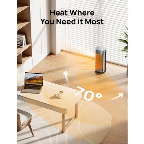 DREO Space Heaters, Fast Portable Heaters for Indoor Use, Large PTC Ceramic Electric with Remote, 12H Timer, 70° Oscillation, Overheat Protection, 1500W Safety Heat for Bedroom Home Office