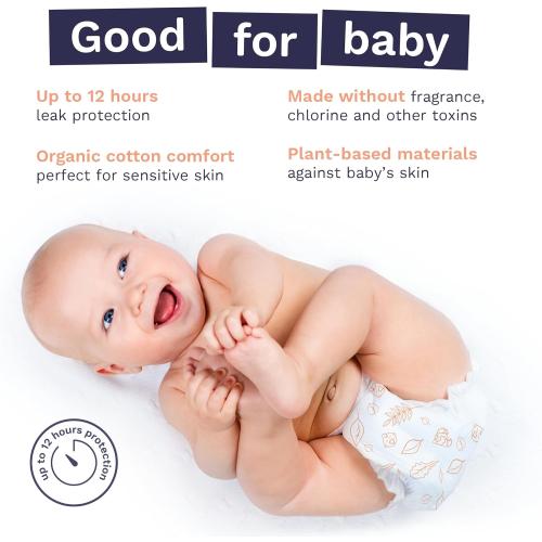 Pura Size 6 Eco-Friendly Diapers (29  lbs) Hypoallergenic, Soft Organic Cotton, Sustainable, up to 12 Hours Leak Protection, Allergy UK, Recyclable Paper Packaging, 18 Count (Pack of 3) (54 Diapers)