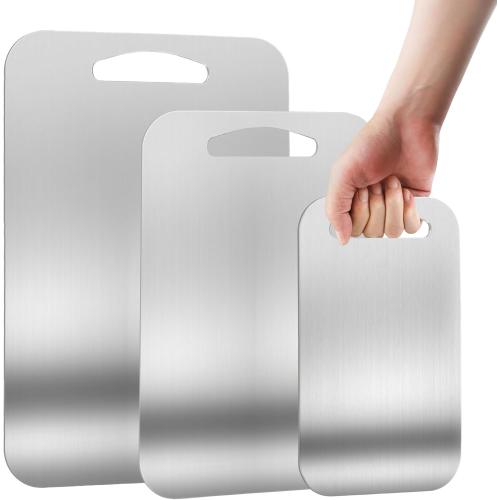 SILVER URMONA 3 PCS 304 Stainless Steel Cutting Board For Kitchen, Non-Staining&Odor-Free, Burr-Free Edges, Dishwasher Safe, Non Toxic Cutting Board（S M L）
