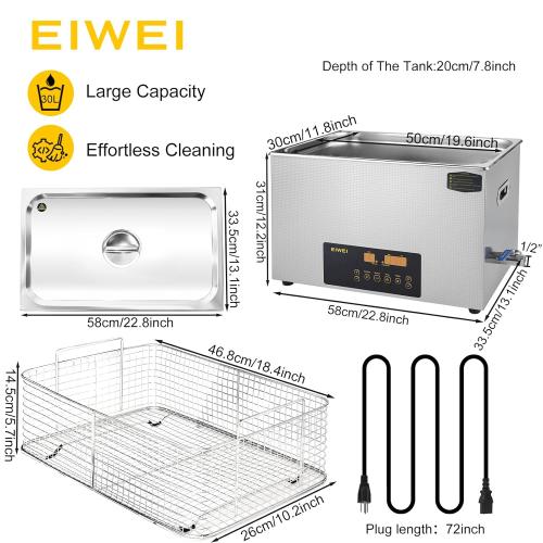 30L Ultrasonic Cleaner Dual-Frequency Professional Digital Stainless Steel Cleaning Machine with Heater Timer for Carburetor, Parts, Circuit Board, Glasses, Denture, Jewelry