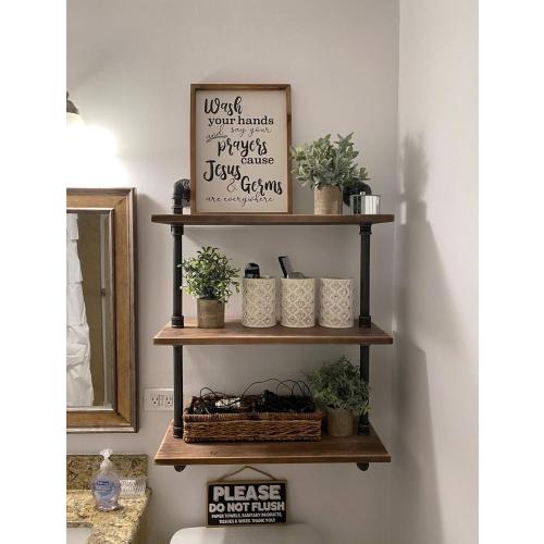 Industrial Pipe Shelving Bookshelf Rustic Modern Wood Ladder Storage Shelf 3 Tiers Retro Wall Mount Pipe Design DIY Shelving
