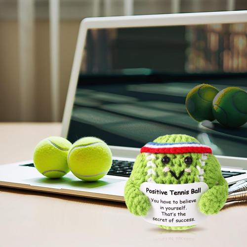 Positive Tennis Ball, Emotional Support Tennis Ball with Positive Card Cute Positive Knitted Doll Funny Inspirational Crochet Toy for Sports Lover Friends Gifts