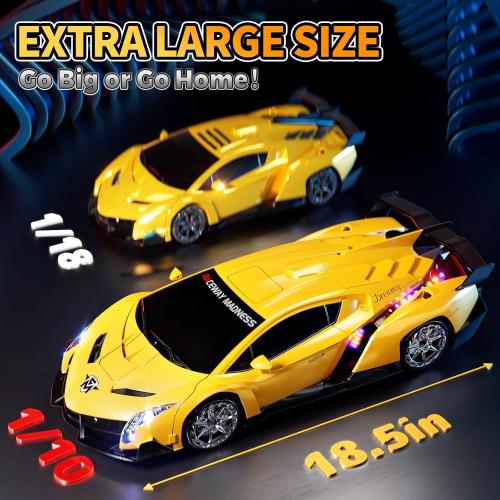 Victory Infinity Power 1:10 Big Size Transform RC Car, Gesture Sensing Transformation 2.4GHz Remote Control Car, One Button Deformation to Robot with LED Lights, Transforming Toy Cars Gift for Kids Age 8-12 Years Old Boys
