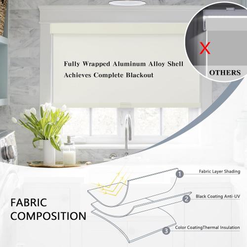 AOSKY Blackout Roller Shades Cordless Blinds for Windows, Free-Stop Shades with Valance, Thermal Insulated Fabric, UV Protection, Natural Woven Blinds for Home and Office (35.5 W x 72 H, Ivory)