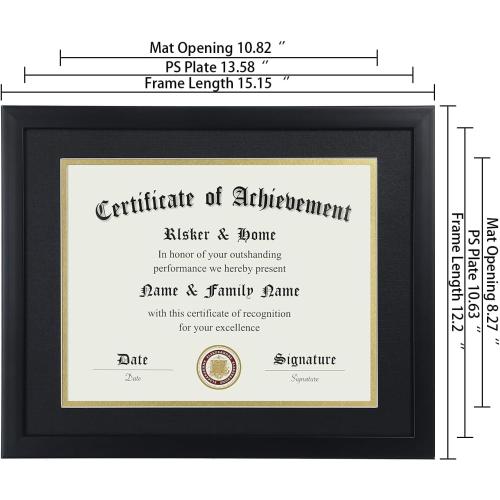 ELSKER&HOME 8.5x11 Certificate Frame - Classic Black Color Frame - Displays Diploma 8.5x11 Inch with Mat - 11x14 Inch Without Mat - For Document/Photo(Double Mat - Matte Black with Gold Rim)