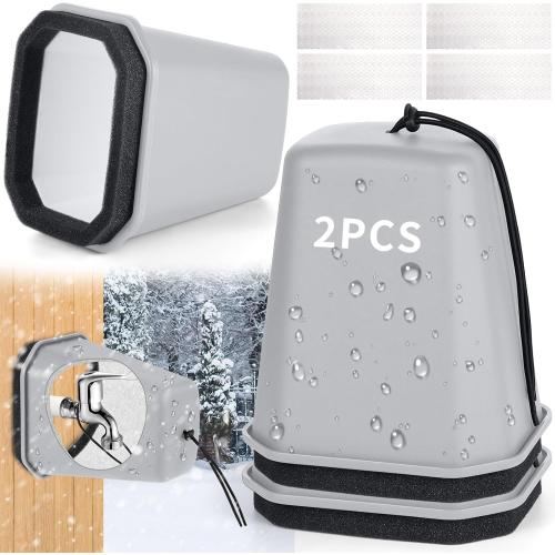 2 Pack 2026 Upgrade Extra Large Outdoor Faucet Cover for Winter Freeze Protection 8.5x7x5.5in Thick Plastic Foam Hose Bib Spigot Cover Winter Insulated with Reflective Strips (Gray)