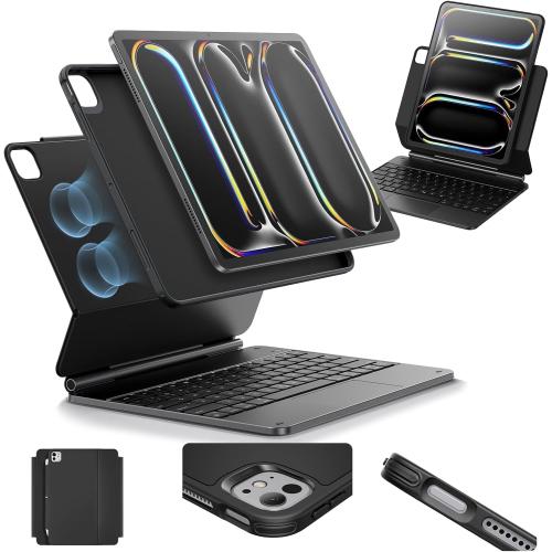 ESR iPad Pro 13 Inch Case with Keyboard (M5/M4, 2025/2024), iPad Pro 13 Keyboard Case with Easy-Set Magnetic Stand, Portrait/Raised Modes for iPad Pro 13, Removable, Rebound 360 Series, Black