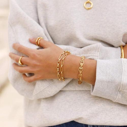 SOFYBJA 18k Gold Plated Personalized Chunky Cuban Oval Link Chain Bracelets for Men Toggle Rope Bracelet Jewelry for Women