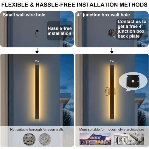 Modern Outdoor Wall Lights 79 Inch, 3000K Linear Exterior Wall Light Wall Mount, IP65 Waterproof Long Porch Wall Sconce Light for Front Door, Garage (Black)