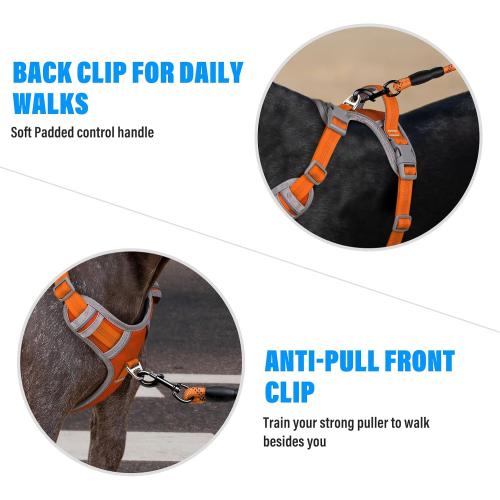 Plutus Pet No Pull Dog Harness, Release at Neck, Reflective Adjustable Dog Vest Harness, Easy Control Handle for Walking, for Small Medium Large Dogs, Orange, M