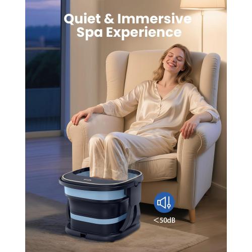Puboo Collapsible Foot Spa Bath Massager with Heat, 95-115°F Precise Temp Control, Motorized Massage Rollers, Heated Foot Bath Soak Tub, Fits up to US Men’s Size 11 / Women’s Size 12.5