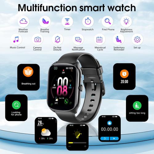 Smart Watch for Men Women, 1.95HD Smartwatch (Dial/Answer Calls), Heart Rate/Sleep Monitor Fitness Smartwatch, Curved Screen Watches, 112  Sports Modes Activity Trackers,IP68 Waterproof, Black