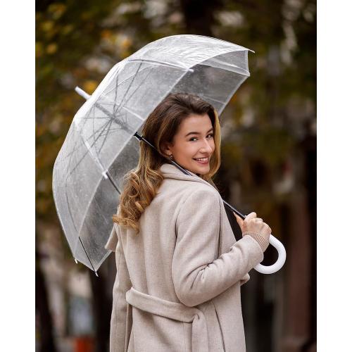 Color Clear Parquet Clear Bubble Umbrella with Windproof Dome - Transparent Umbrella for Adults