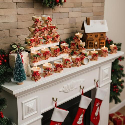 25 Pack Christmas Candles Gift Set Rustic Merry Christmas Candle Jar Bulk Farmhouse Tealights with Natural Wood Holder Xmas Table Fireplace Decor Appreciation Gift for Women Coworkers Friends Teacher