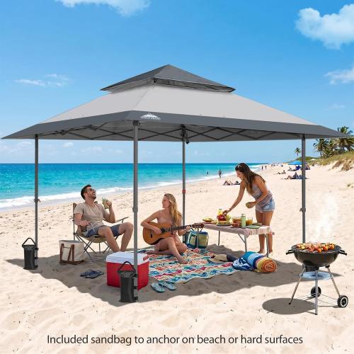 ‼️could have missing items and stains‼️EAGLE PEAK 13x13 Pop Up Canopy Tent, Auto Extended Eaves, Light Gray | Easy Setup, Heavy Duty Outdoor Canopy Tent, Pop Up Gazebo for Backyard, Patio, Camping & Parties, Wheeled Carry Bag, UPF 50
