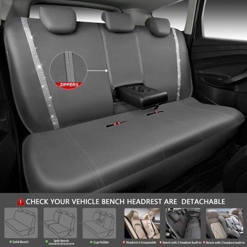 Color Grey CAR PASS Bling Car Seat Covers Full Set, Shining Glitter Rhinestone Diamond Waterproof Faux Leather Interior Sets Universal Fit Automotive Glitter Crystal Sparkle Strips for Cute Women Girl, Gray