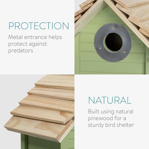 Navaris Wooden Bird House - Garden Nesting Box for Small Birds - Pine Wood Birdhouse - Real Wood Nester Cabin for Robins, Blue Tits, Sparrows - Green