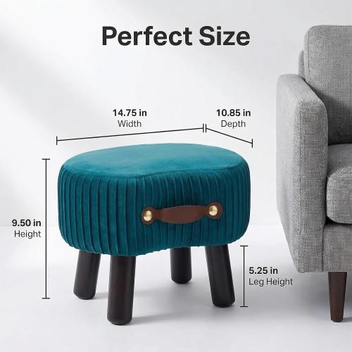 Foot Stools Small, Ottomon with Handle, Velvet Footrest Ottoman
