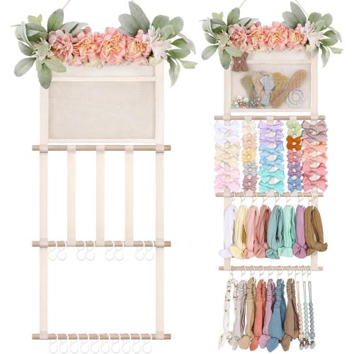 Color Pink Headband Holder Hair Bows Organizer for Girls, Hair Accessories Display Storage Wall Hanging Decor for Baby Nursery Toddler Girls Room