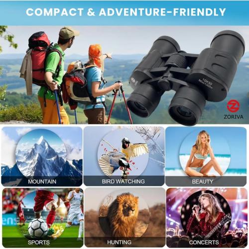 ZORIVA 10x50 Professional High-Power Binoculars for Adults   HD Vision with 50mm Objective Lens, K9 Prism, Durable Design for Bird Watching, Hunting, Stargazing, Sports & Outdoor Adventures