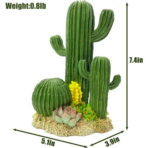 kathson Reptile Tank Decor Lizard Hide and Cave Plants Terrarium Decorations Resin Cactus Desert Aquarium Tank Habitat Accessories for Bearded Dragon Chameleon Leopard Gecko Snake Fish (Cactus)