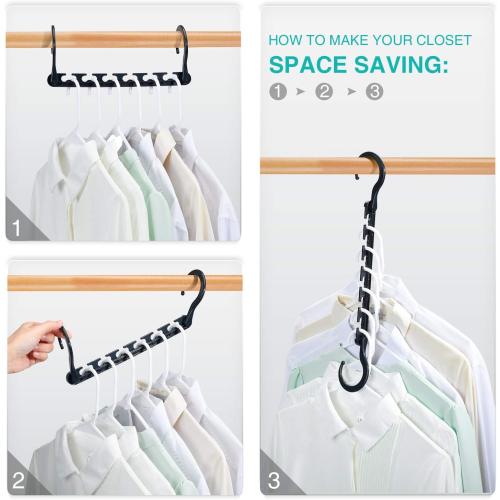 HOUSE DAY Sturdy Plastic Space Saving Hangers 12 Pack, Cascading Hangers Organizer Closet Space Saver 80% and Wrinkle Free Clothes, Multi Collapsible Hanger for Heavy Clothes, Shirts, Pants (Black)