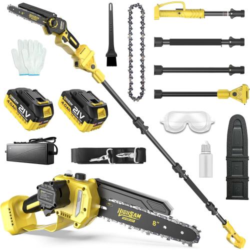 2 in 1 Electric Pole Saws for Tree Trimming,8 Mini Chainsaw Cordless with Extension Pole, Brushless Motor, Auto Oiling,13.8 FT Max Reach Extension Pole for Outdoors Pruning with 2×4.0Ah Batteries