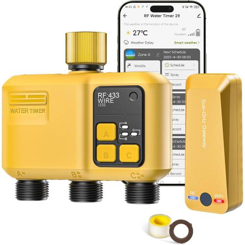 WiFi Water Timer 3 Outlet Garden, Brass Inlet