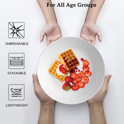 White Wrova Wheat Straw Dinner Plates 10 Inch Unbreakable Set of 8 - Dishwasher & Microwave Safe Plastic Plates Reusable - Lightweight Plates for kitchen,camping,picnic,R.V. - White