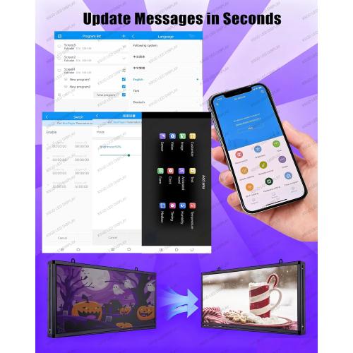 XSGD P3 Programmable Led Sign Outdoor LED Sign for Business, IP65 Waterproof Scrolling Digital Signage Displays, RGB Full Color LED Screen, Custom Images and Video for Business Adversting 40''x17''