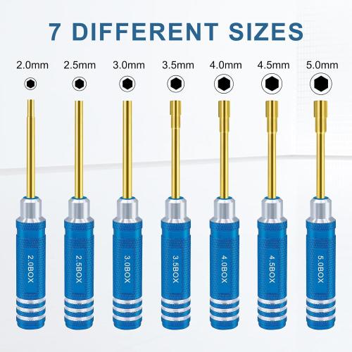 Hex Nut Screwdriver Set 2.0mm 2.5mm 3.0mm 3.5mm 4.0mm 4.5mm 5.0mm Hexagonal Head Nut Driver for Axial SCX24 Wheel Fixing 7PCS Screwdrivers for RC Models Car Boat Helicopter