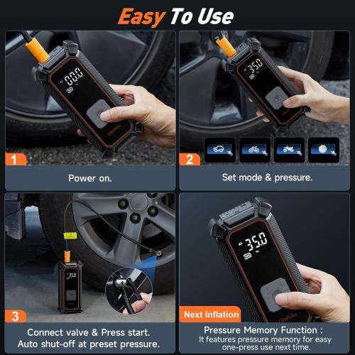 OlarHike Cordless Tire Inflator Portable Air Compressor, 150PSI Dual Power - 5400 mAh & 12V DC, Air Pump for Car Tires, Bike, Motorcycle, Bicycle, Electric Pump with LED Light & Digital Pressure Gauge