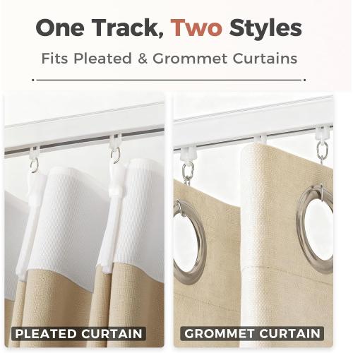 ChadMade Ceiling/Wall Mount Curtain Track Rod Set with Hooks, 6ft - 9ft Adjustable Length Window Rod Track Curtain Rail System For Living Room, Work with Grommet and Pinch Pleated Curtain, White