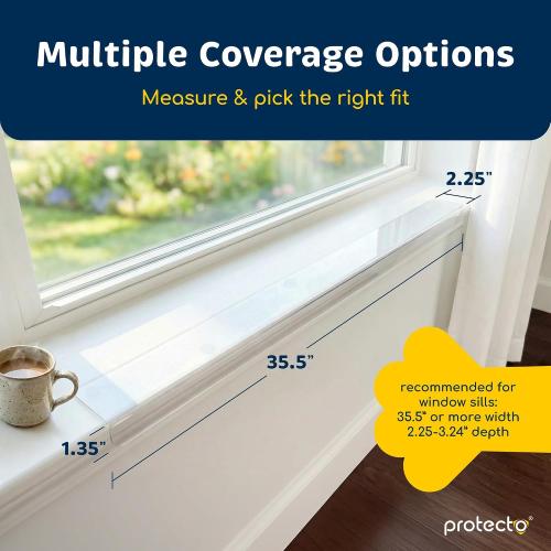 PROTECTO 2-Pack Window Sill Protector from Dogs 35.5 x 2.25 Clear Window Guards from Cats Scratching, Chewing & Clawing | Keep Your Sills Smooth & Paws Safe | Ultra Strong Window Sill Cover Protection