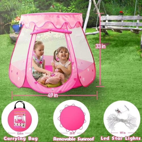 Pop Up Princess Tent with Star Light, Toys for 1 2 3 Year Old Girl Birthday Gift, Baby Girl Toys, Ball Pit for 12-18 Months Toddler Gift, Easy to Pop Up and Assemble(Pink)