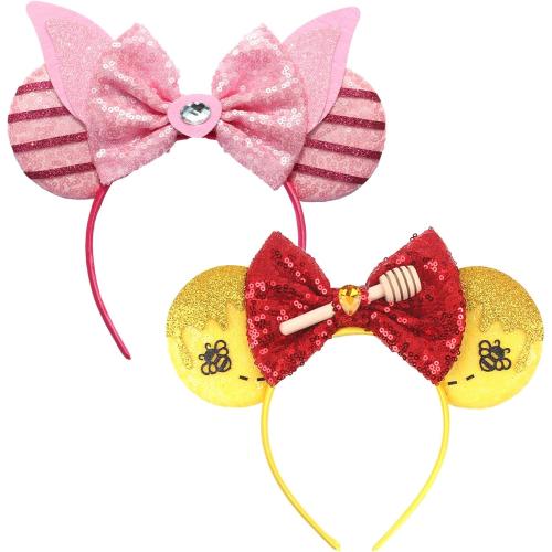 FACHPINT Mouse Ears Headband for Pigletpooh, Cute Sequin Ears for Party, Christmas Decoration, Girl Boy Photo Props