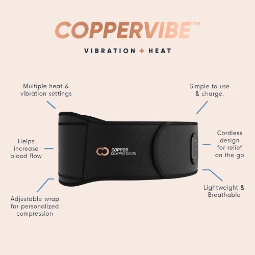 Copper Compression CopperVibe Vibration   Heat Therapy Back Wrap Vibrating Heating Massager Pad for Lower Back Pain Relief, Lumbar Muscles, Herniated Disc - Treatment Brace Device for Women & Men