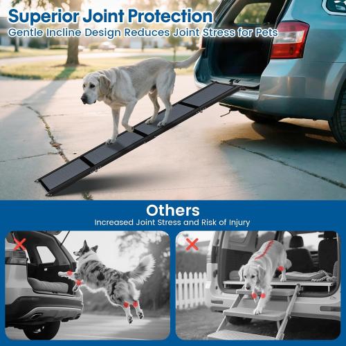 HBTower 63 Long & 17.3 Wide Folding Dog Ramp for Car, SUV & Truck – Portable Pet Ramp with Non-Slip Surface, Extra Wide Steps for Large Dogs Up to 250LBS