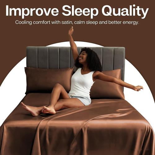 MR&HM Satin Pillowcase for Hair and Skin, Silk Satin Pillowcase 2 Pack, Standard Size Pillow Cases Set of 2, Silky Pillow Cover with Envelope Closure (20x26, Brown)