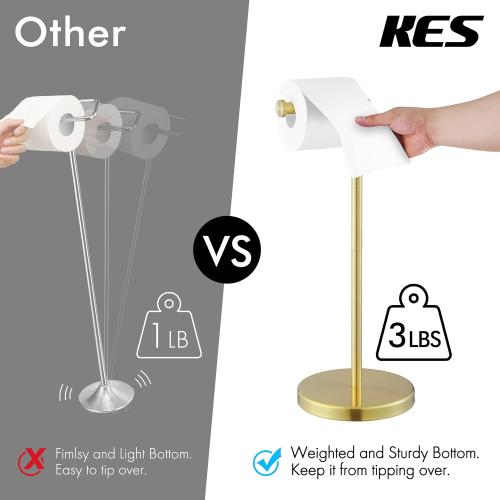 KES Gold Toilet Paper Holder Free Standing SUS 304 Stainless Steel Rustproof Pedestal Lavatory Tissue Roll Holder Floor Stand Modern Brushed Gold Finish, BPH283S1-BZ