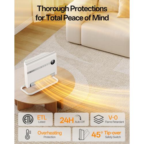 Wall Heater, Space Heater for Bedroom, 1500W PTC Fast Heating Electric Heaters for Indoor Use, 30° Oscillation, Adjustable Thermostat, 24H Timer, Remote Control, Desk or Wall Mounted Heater for Office