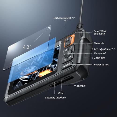 Endoscope Camera with Light, Inspection Borescope Camera with 4.3 IPS Screen, 1920P HD with 8 LED Lights, 32.8FT Semi-Rigid Cord Bore Scope, IP67 Waterproof Endoscope for Sewer, Dual Lens(Orange)
