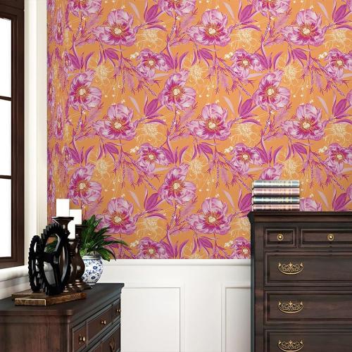 REDAMANCY Vintage Orange/Pink Poppy Floral Large Flowers Peel and Stick Wallpaper Stick on Contact Paper Vintage Wall Paper Easy Peel Off for nightstand Drawer Cabinet Renter