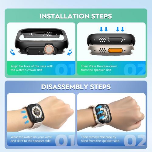 Misxi 2 Pack Hard PC Case Built in Tempered Glass Compatible with 49mm Apple Watch Ultra 3 (2025) / Ultra 2 / Ultra, Thin Protective Case with Screen Protector for iWatch, Shockproof Cover with Button, Black