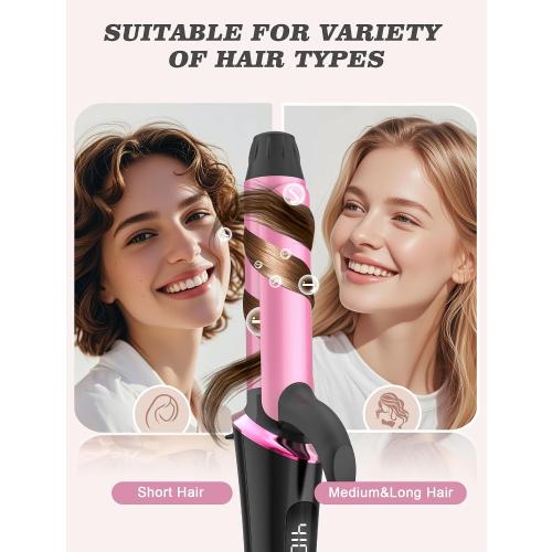 Mini Travel Curling Iron 1 Inch,Dual Voltage with European Plug Adapter | Small Curling Iron for Short Hair,110~240V Dual Voltage, Anti-Scald Cover,Auto-Off,5 Temp Digital Settings